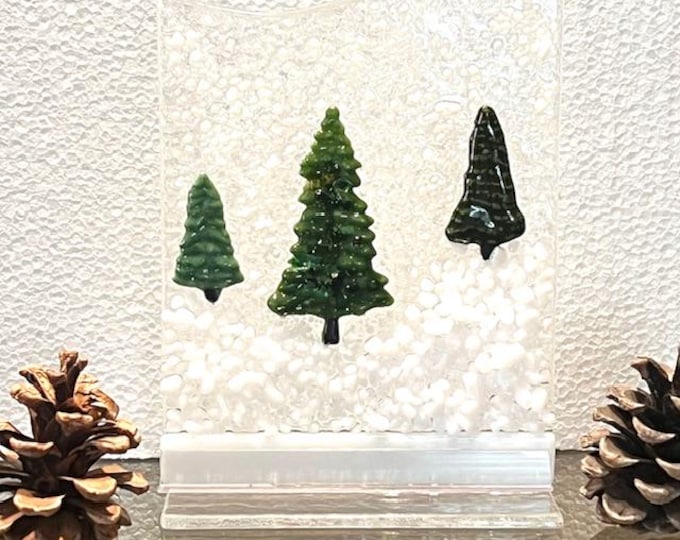 Fused Glass Winter Wonderland:  Winter Decor, Windowsill Art