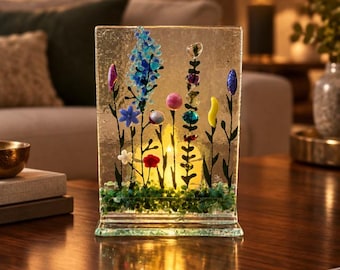 Fused Glass Wildflowers Tealight holder: Candle holder 2.5" x 3.5"