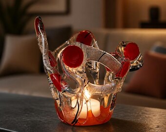 Freeform Glass Vase, Colorful Fused Glass Sculpture