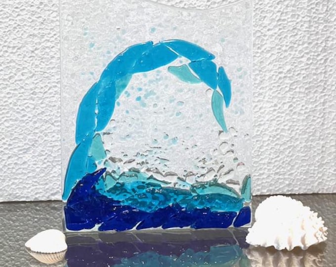Fused Glass Ocean Spray, Glass Wave Art, Sea Sculpture, Freestanding Ocean Wave
