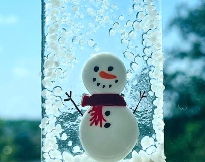 Fused Glass Snowman Suncatcher, Winter Window Decoration, Jolly Snowman Suncatcher