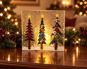 Fused Glass Christmas Tree Candle Holder: Holiday Tealight Votive