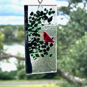 Cardinal Bird Sun Catcher, Red Bird Sun Catcher, Fused Glass Sun Catcher, Memorial Gift