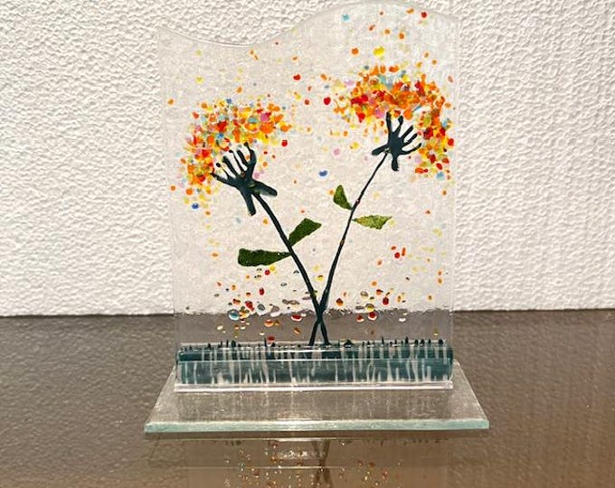 Fused Glass Queen Anne's Lace Colorful Flowers, Colorful Allium Flower, Everlasting Forever Flower in Fused Glass, Glass Art
