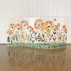 Fused Glass Dandelion Art: Rainbow Flower Window Decor (9x4 inches)