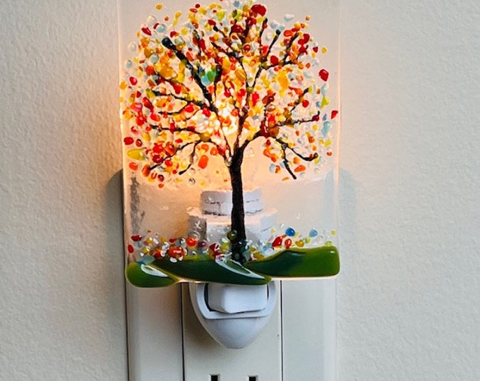Rainbow Tree Fused Glass Night Light, Bringing the Outdoors In, Bedroom, Bathroom, Hallway Light, Nature Inspired, Plug In Accent Light