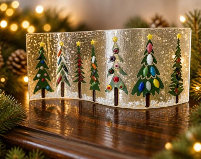 Fused Glass Christmas Tree Window Art: Holiday Decoration