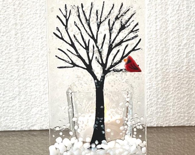 Fused Glass Winter Tree Candle Holder, Tree Votive Holder, WinterTree Tealight Holder, Bringing the Outside In