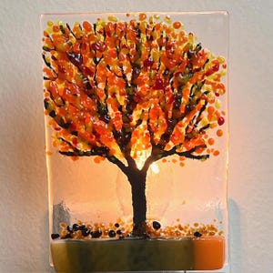 Autumn Tree Fused Glass Night Light: Nature Inspired Accent Light
