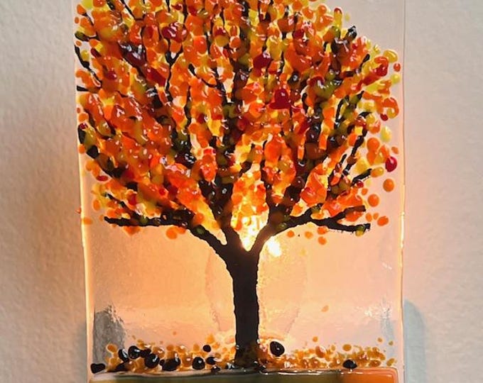 Autumn Tree Fused Glass Night Light, Bringing the Outdoors In, Bedroom, Bathroom, Hallway Light, Nature Inspired, Plug In Accent Light