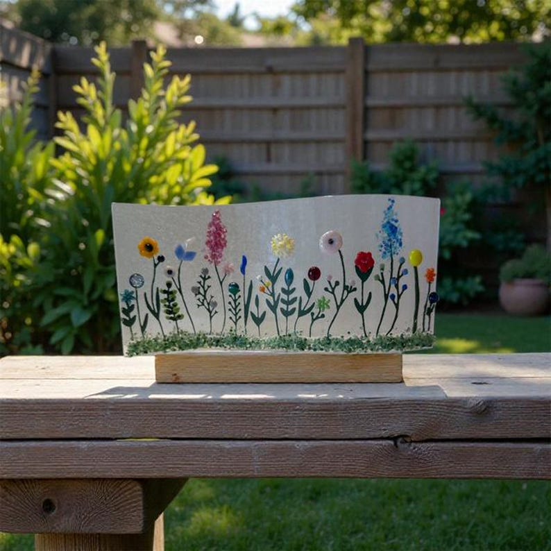 Fused Glass Wildflower Shelf Art: Curved Window Sill Decor image 10