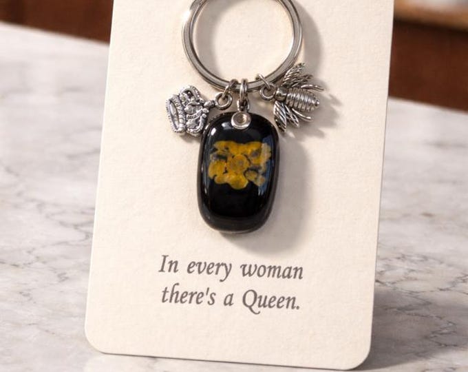 Fused Glass Queen Bee Keychain: One-of-a-kind glass jewel