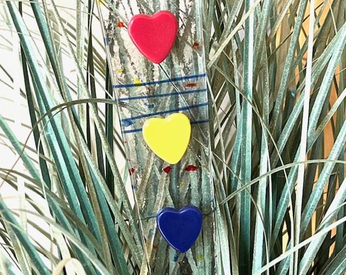Fused Glass Colorful Heart Plant Stake, Indoor or Outdoor Plant Stake, Colorful Glass Plant Stake, Plant Decoration
