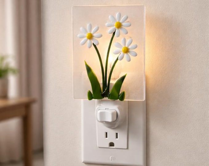 Fused Glass Daisies Night Light: Floral Home Decor