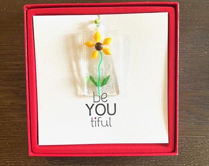 Fused Glass Dainty Sun Catcher, All-in-one gift, Flower Lovers, BeYOUtiful, Red Box Gift