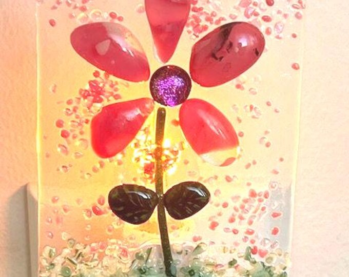 Pink Flower Night Light, Fused Glass Night Light, Flower Night Light, Glass Night Light, Bringing the Outdoors In