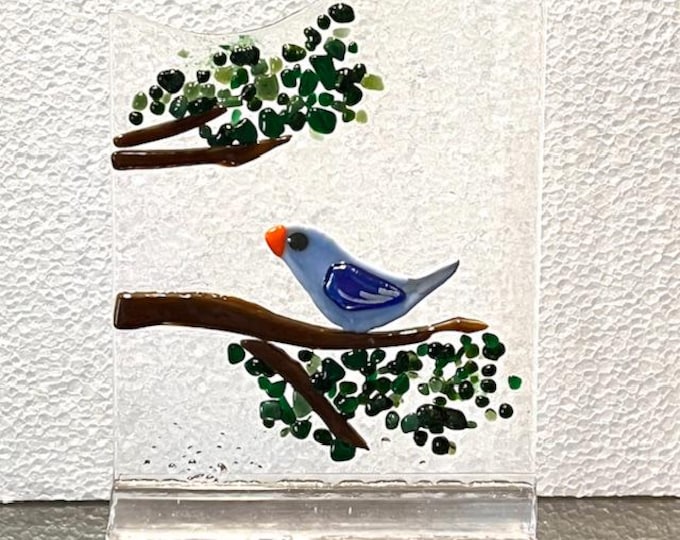 Fused Glass Blue Bird: Bird Decor, Windowsill Art