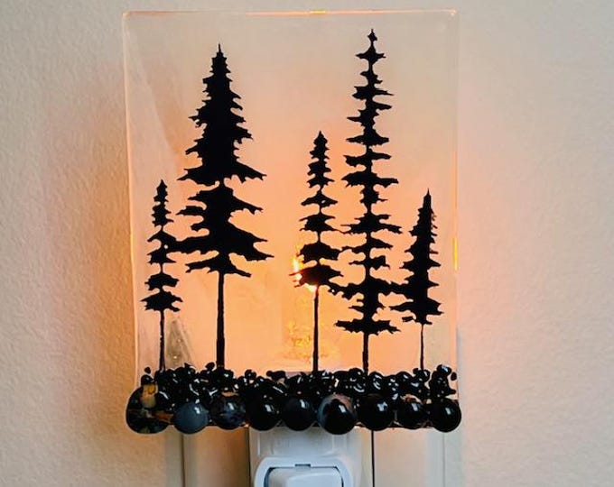 Northwoods Fused Glass Night Light, Bringing the Outdoors In, Bedroom, Bathroom, Hallway Light, Nature Inspired, Plug In Accent Light