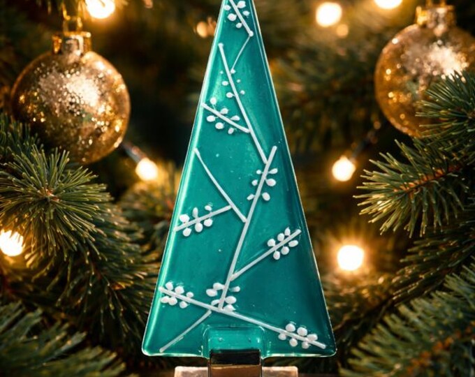 Emerald Frost Fused Glass Christmas Tree, Handmade Holiday Decor
