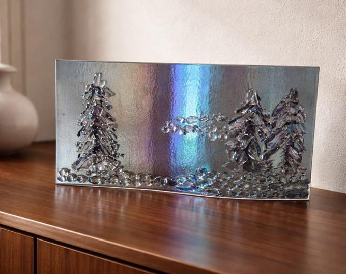 Fused Glass Iridescent Mirage: Curved Shelf Decor