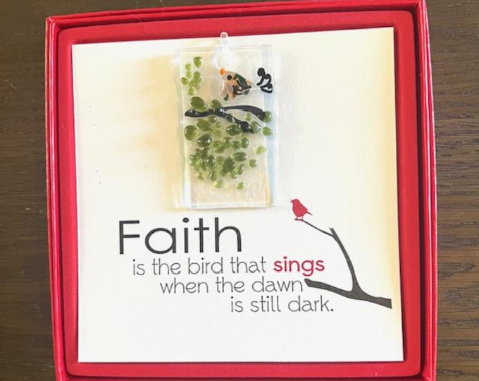 Fused Glass Dainty Sun Catcher, All-in-one gift, Bird Lovers, Faith, Red Box Gift