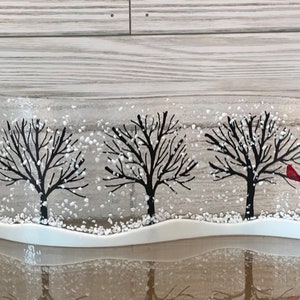 Winter Trees Curved Glass  Shelf Art, Home Decor, Window Sill Art, Bringing the Outdoors In, Tree Glass Art