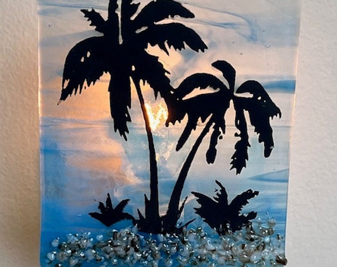Tropical Paradise Fused Glass Night Light, Bringing the Outdoors In, Bedroom, Bathroom, Hallway Light, Nature Inspired, Plug-In Accent Light