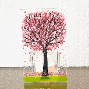 Fused Glass Cherry Blossom Candle Holder: Spring Tree Tealight