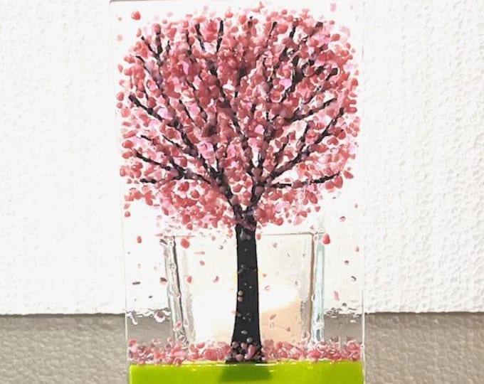 Fused Glass Cherry Blossom Candle Holder, Tree Votive Holder, Spring Tree Tealight Holder, Bringing the Outside In