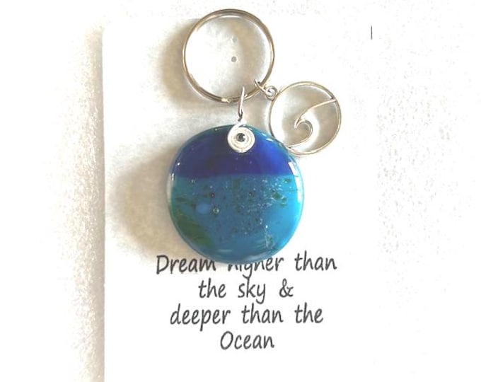 Fused Glass Wave Keychain: Dream Higher, Purse Charm, inspiration, Encouragement, Graduation