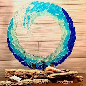Fused Glass Wave Sculpture: Beach Decor, Ocean Art