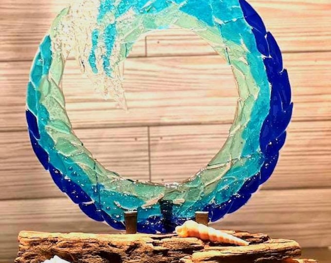 Fused Glass Wave Sculpture: Beach Decor, Ocean Art