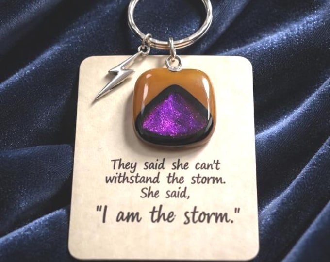 Fused Glass Lightning Bolt Key Ring: 'I am the Storm' Gift
