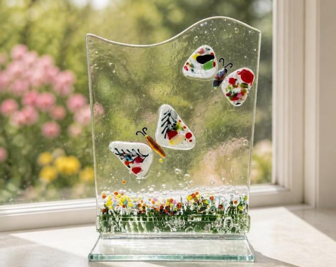 Fused Glass Butterfly Art: Butterfly Suncatcher, Windowsill Decor