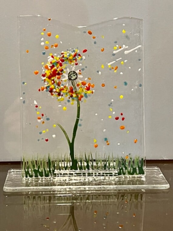 Fused Glass Make a Wish Colorful Dandelion Flower Everlasting Etsy