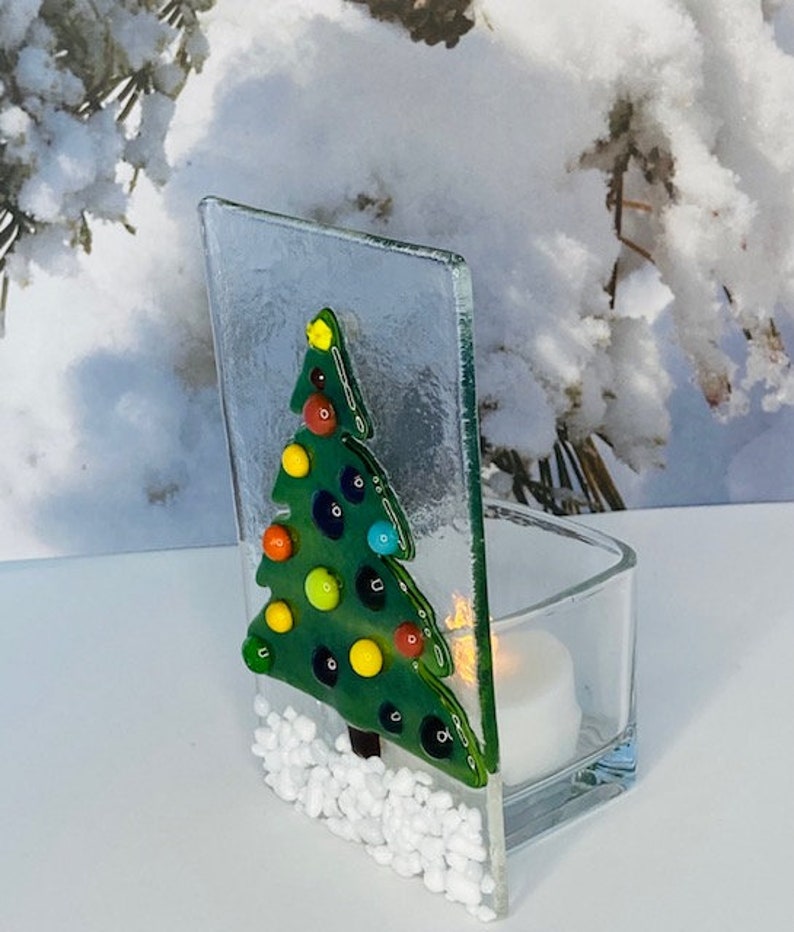 Fused Glass Christmas Tree Votive Candle Holder Holiday Etsy