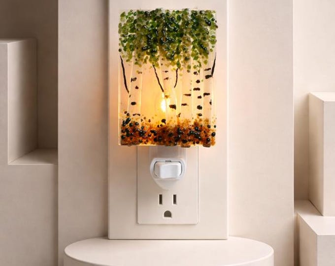 Fused Glass Aspen Birch Tree Night Light: Nature Inspired Accent Lighting