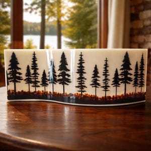 Evergreen Tree Forest Fused Glass Art - Curved Shelf Decor (10x4 inch)