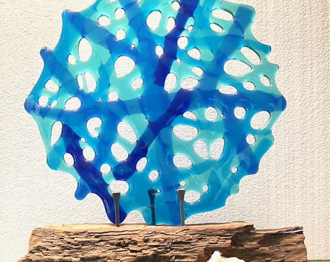 Sea Life Coral Reef Fused Glass Sculpture, Beach Decor, Coastal Living Decor, Sea Glass Art, Fused Glass Ocean Sculpture. Glass Coral