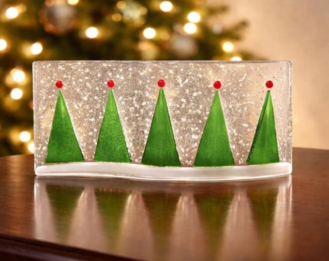 Fused Glass Christmas Tree Window Art: Holiday Decoration