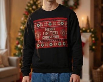 Manchester United Christmas Jumper Sweatshirt | Merry United Christmas | Ugly Xmas Football Sweater
