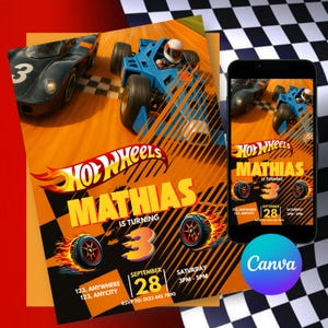 Hot Wheels Geburtstagseinladung | Bearbeitbare Canva Vorlage | Digitaler Download + Benutzerdefinierte Zahlen