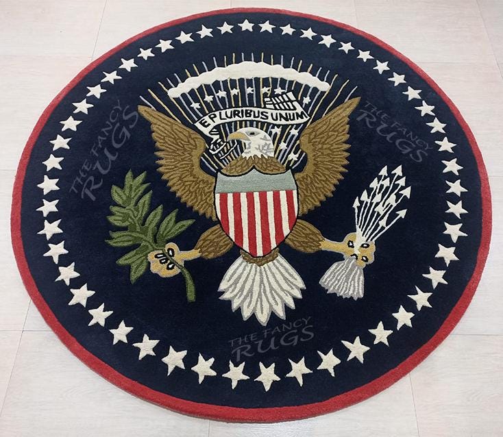 Presidential Seal American Eagle Hand Tufted Wool Round Rug, Patriotic USA Home & Office Decor