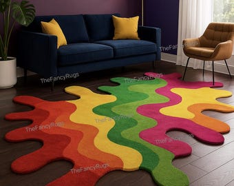 Wavy Colorful Area Rug – Funky Blob Shape, Modern Floor Decor