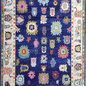 Blue Oushak Rug: Hand-Knotted Wool, Oriental Living Area Rug