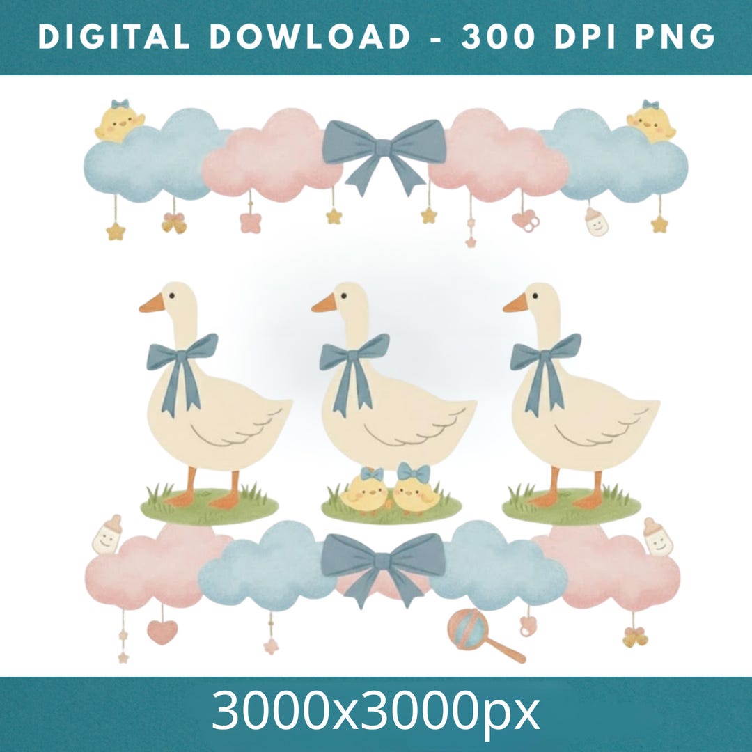 Vintage Goose PNG Cottagecore Watercolor Clipart Blue Ribbon Goose ...