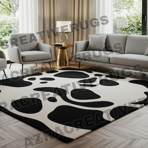 Black and White Cow Print Rug,Modern Handmade Area Rug Abstract,Living Room Carpet,Boho Home Decor