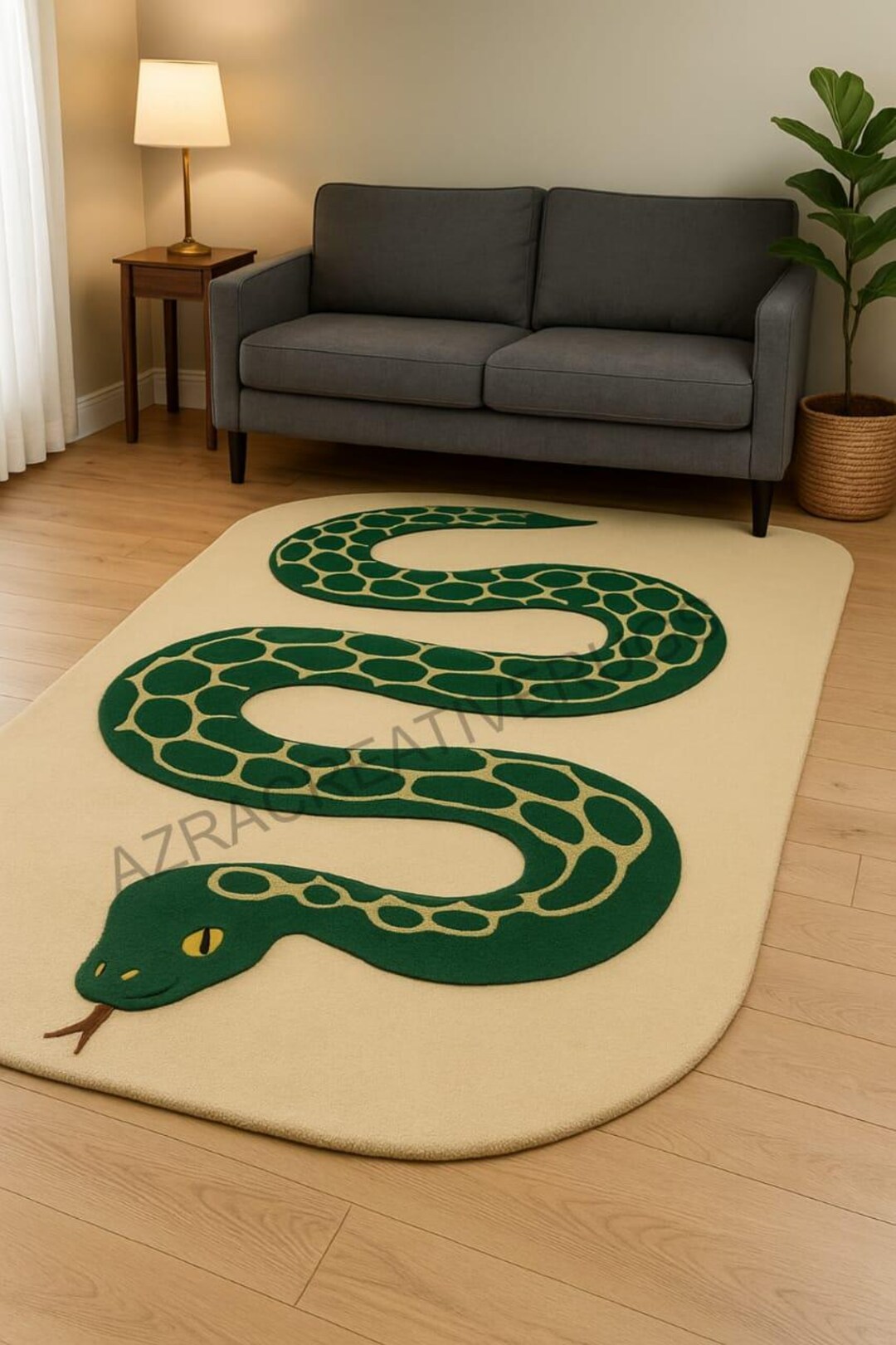 Handmade Snake Green Serpent Tufted Rug Animal Pattern Carpet'unique ...
