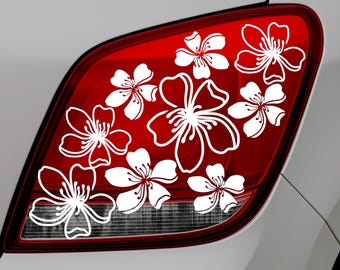 Cherry Blossom Flower Car Decal | 18 Piece Sakura Vinyl Sticker for Tail Light, Bumper, Windows | Car Accessory | Cute Floral Car Decor