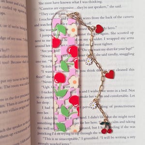Cherry Sweet Acrylic Bookmark with Gold Charm Chain